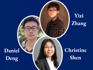 Daniel Deng, Yizi Zhang, and Christine Shen headshots